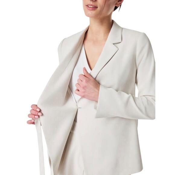 Spanx Opacity Crepe Wrap Blazer Tie Waist Parchment Cream Women’s Size Medium - Picture 2 of 14